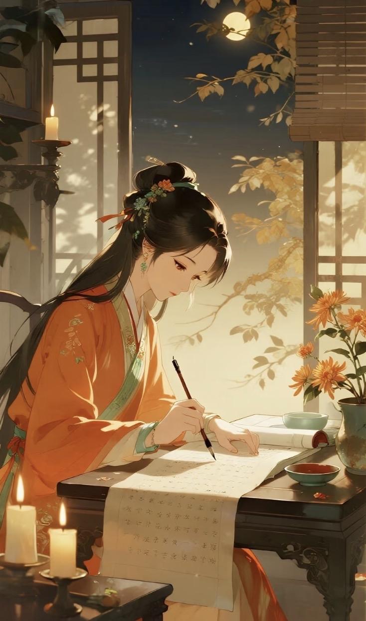 上联：笔下相思满
下联：弦上别离深