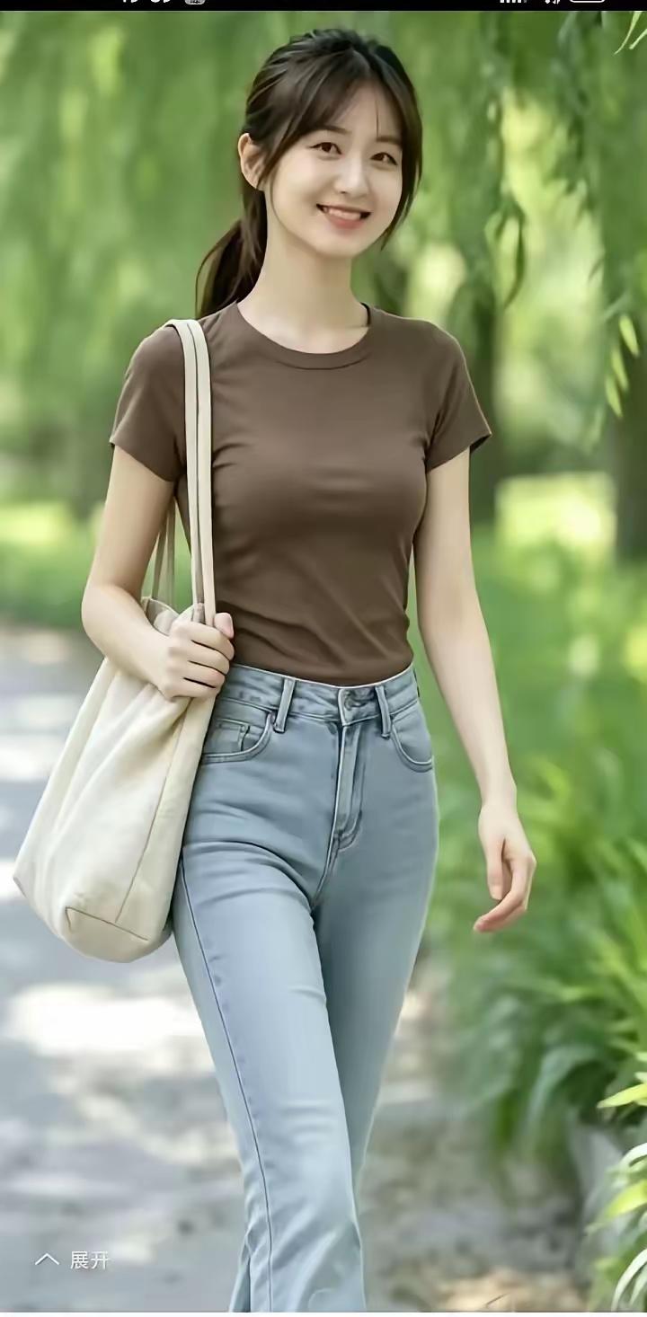 这位美女正在公园散步。