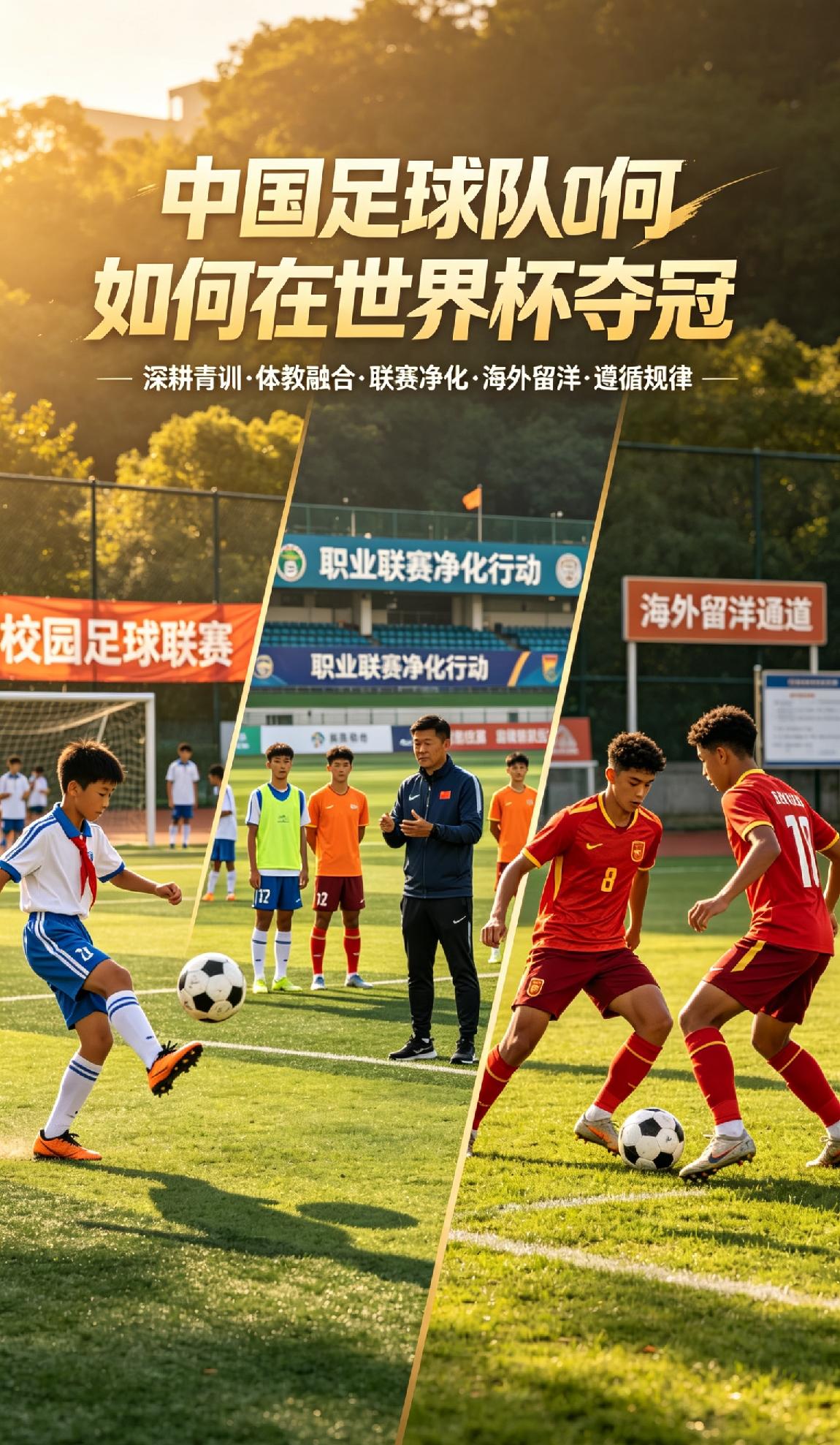 ⚽亿万球迷心中都藏着国足登顶世界杯的心愿，冠军从没有捷径，贵在脚踏实地深耕根基 