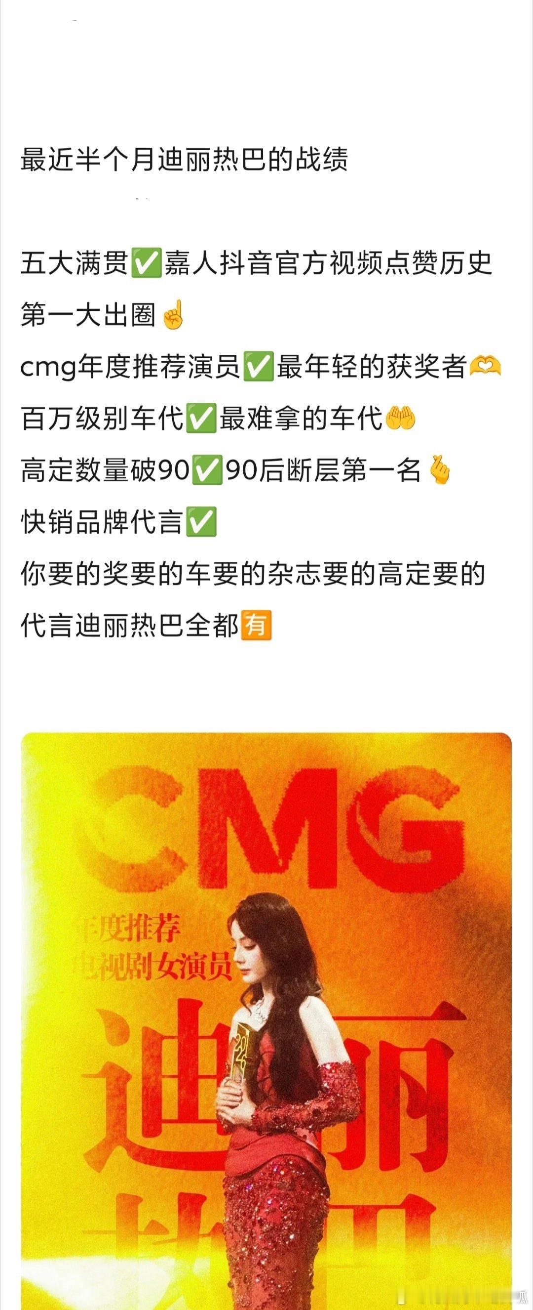 有人总结了迪丽热巴近半个月拿下的战绩，什么水平？还有二登vogue单人封面迪丽热