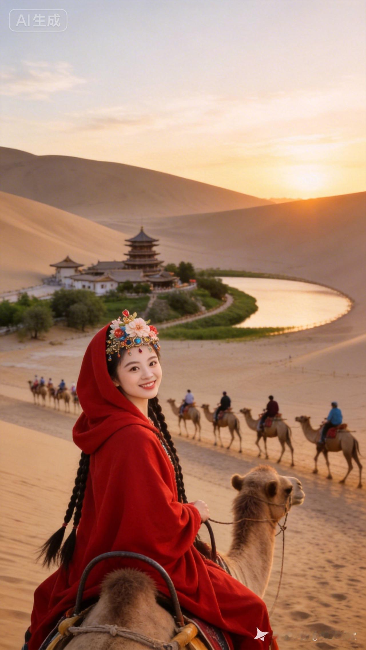 沙漠中的梦幻之旅，骑着骆驼，感受异域风情。