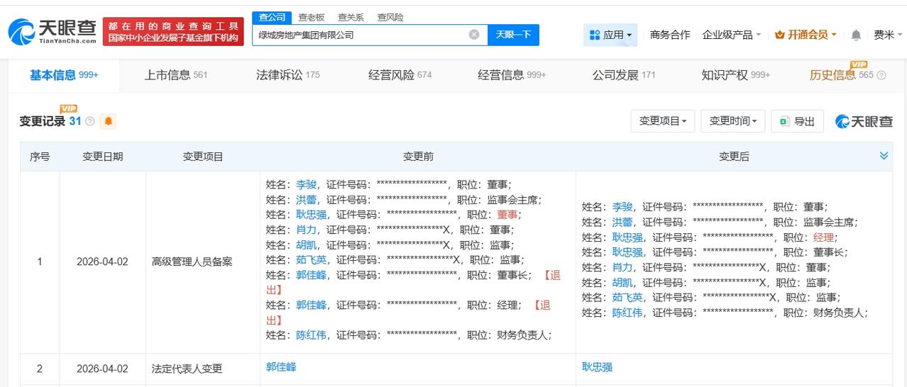 耿忠强任绿城集团董事长

郭佳峰卸任绿城集团董事长
天眼查App显示，近日，绿城