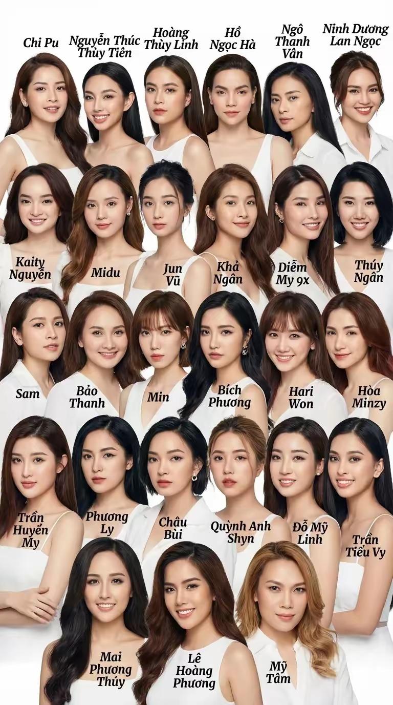 这是全越南知名女明星

很多长相一看就知道是和白人混血的混血儿，她们的妆容也是以