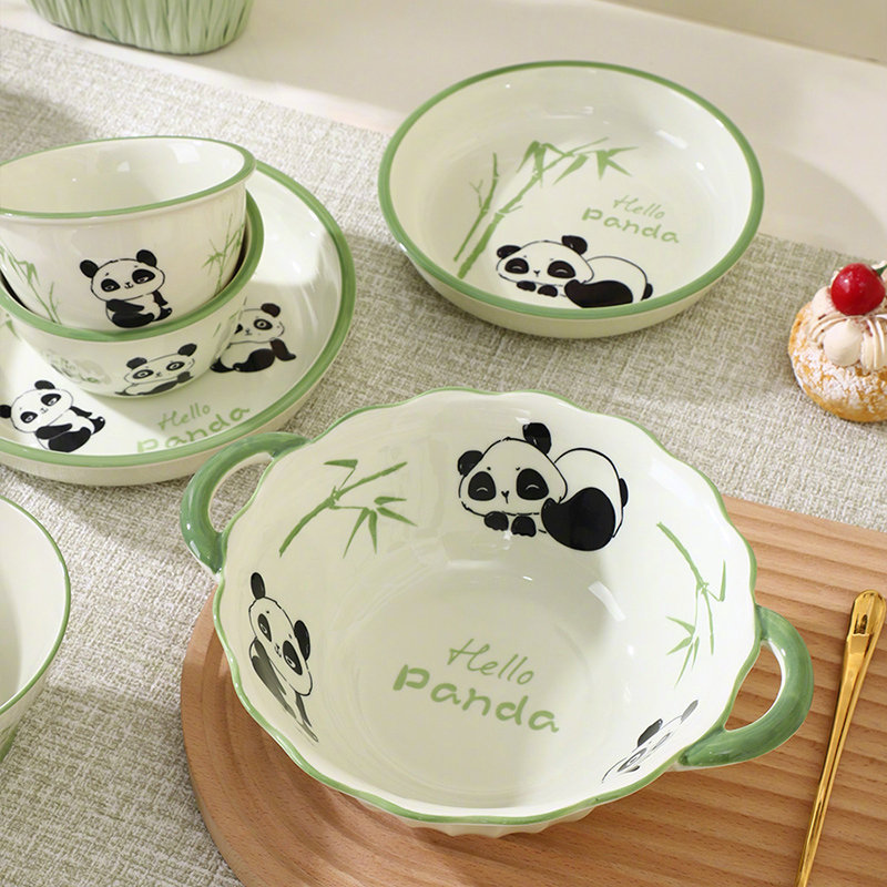 熊猫果奈 陶瓷碗盘釉下彩家用餐具套装 普通泡沫包装 （72小时左右发货 极兔韵达