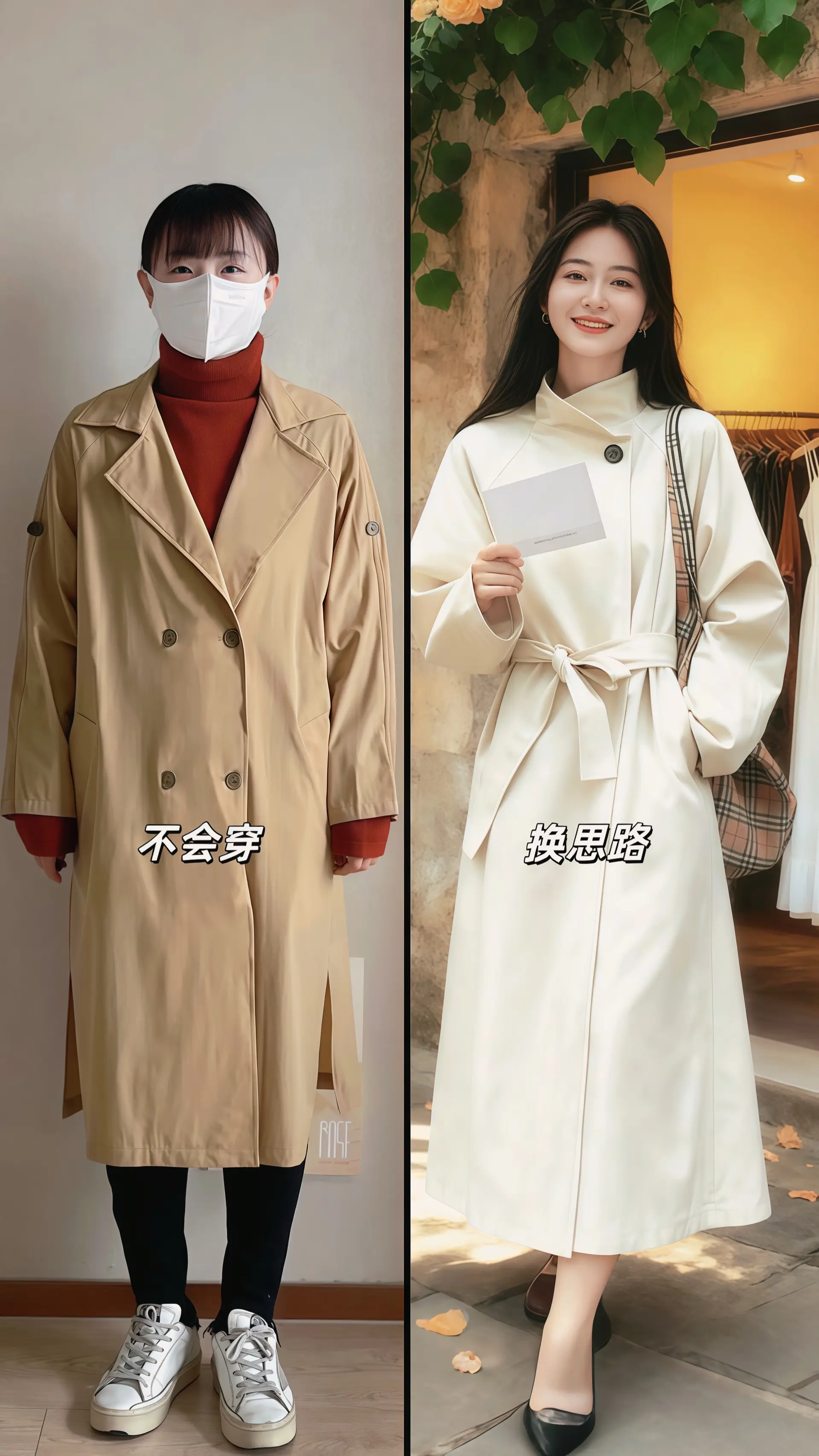 晓薇的风衣与街角温柔 晓薇穿着米白色韩系风衣外套，衣角随微风轻晃，恰好...