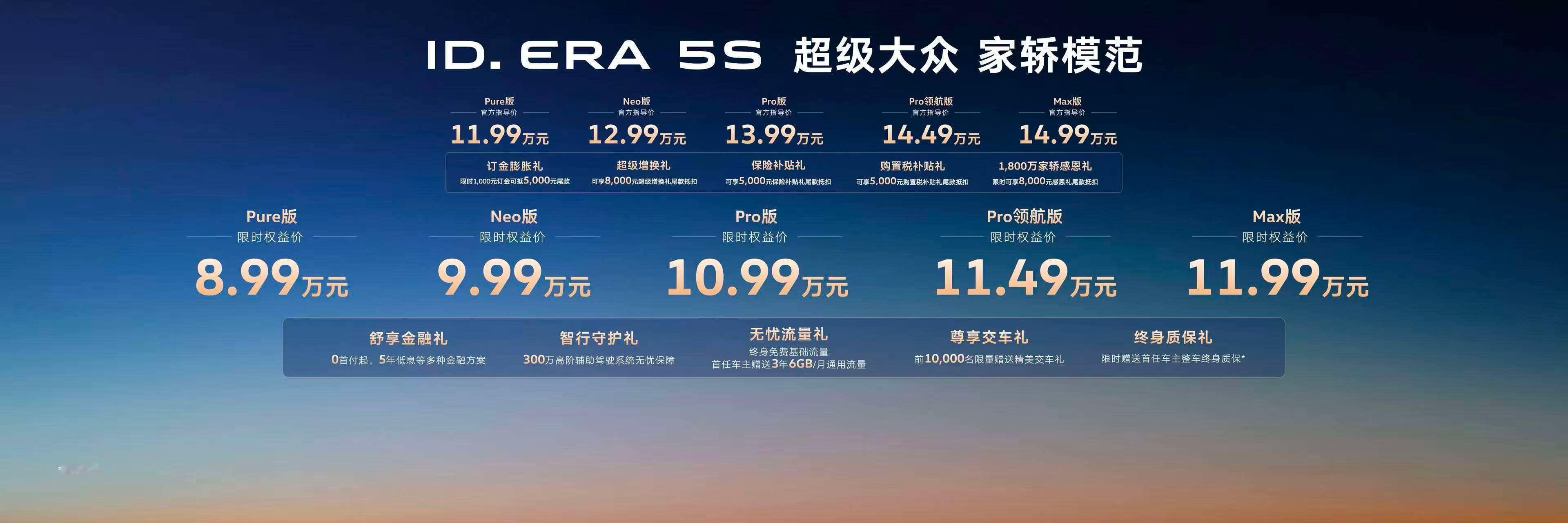 ID.ERA 5S限时权益价8.99万起合资新能源8万级… 确实有点猛…高阶辅助