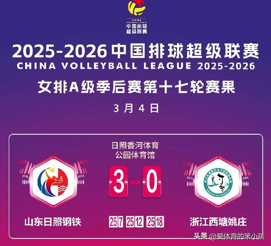 全国女排超级联赛，季后赛D组第17轮的一场比拼当中，山东女排主场作战迎来浙江女排