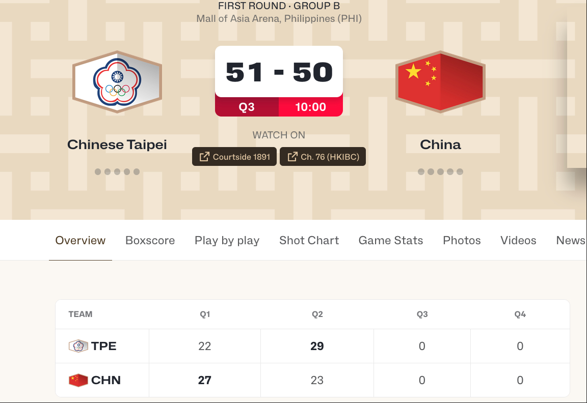 刘铮极限三分反超比分中国男篮半场落后1分下半场再慢慢来中国男篮vs中国台北男篮 