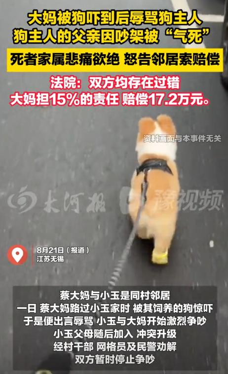 “冤不冤？”江苏宜兴，大妈出门被邻居的狗吓了一跳，于是就骂了狗主人，狗主人的父亲