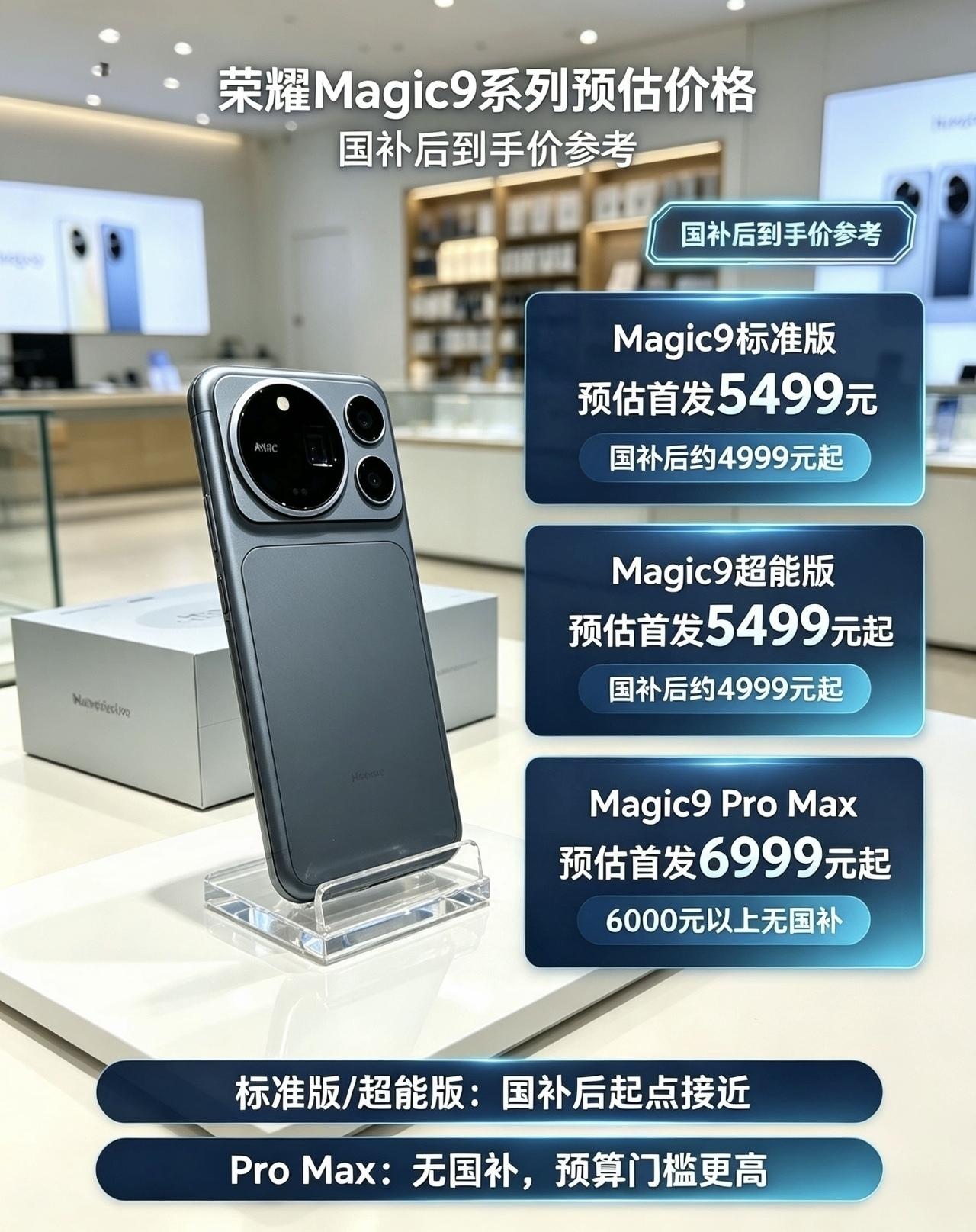 来来来！预测一下magic9系价格，这个预测我一向很准。

荣耀magic9系配