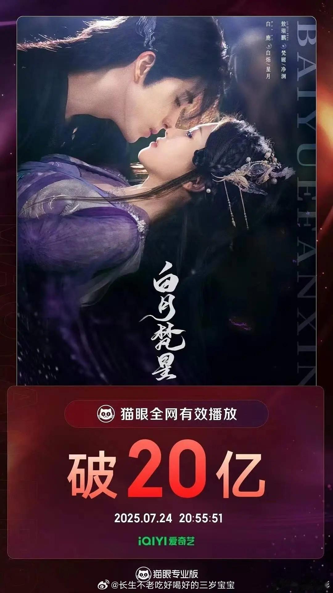 白月梵星有效播放量破20亿恭喜《白月梵星》猫眼全网有效播放量破20亿，集均有效播
