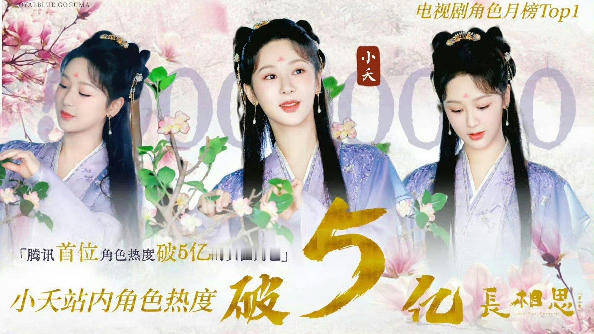 杨紫小夭角色热度破5亿，也是腾讯视频首位站内首个破5亿的女性角色，杨紫又创造了一