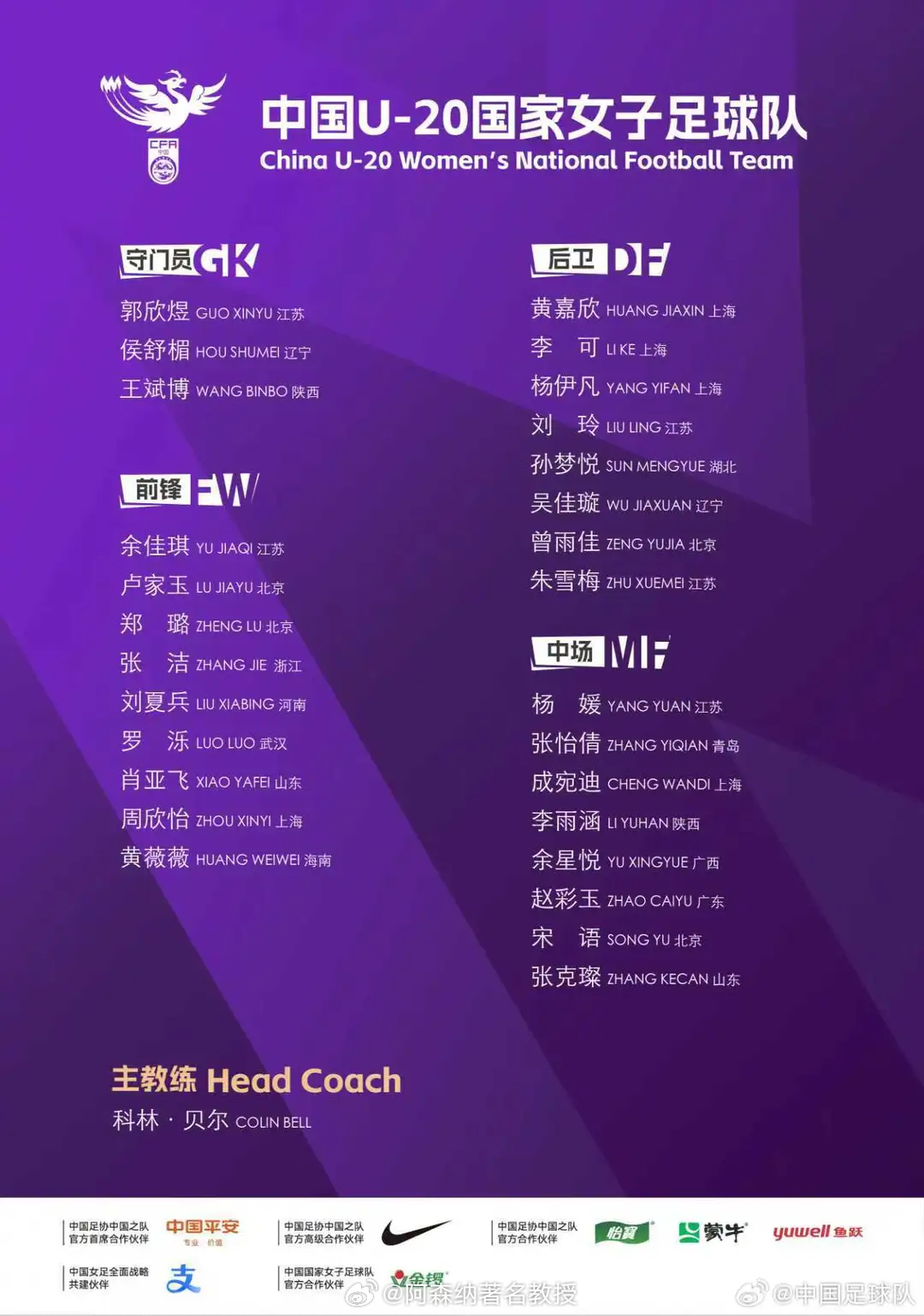中国将承办2028年U20女足亚洲杯中国女足 3月20日，亚足联通过官方渠道宣布