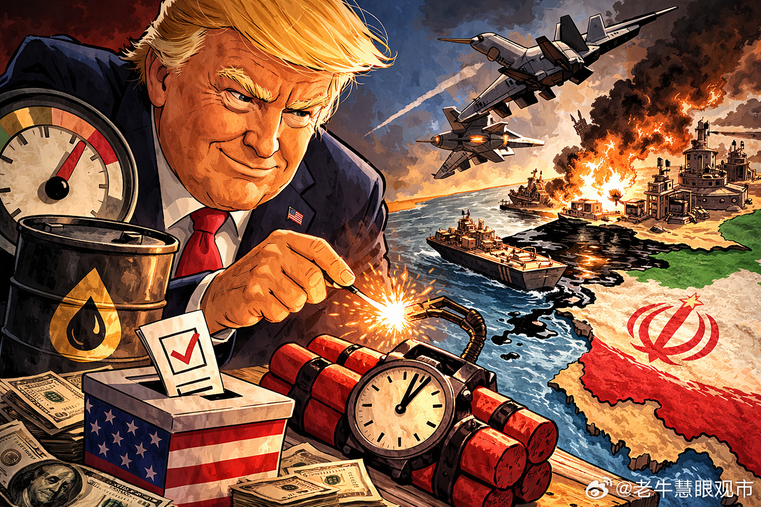 史上最大石油危机来袭特朗普为何要打哈尔克岛：一场把油价、选票与全球经济一起押上的