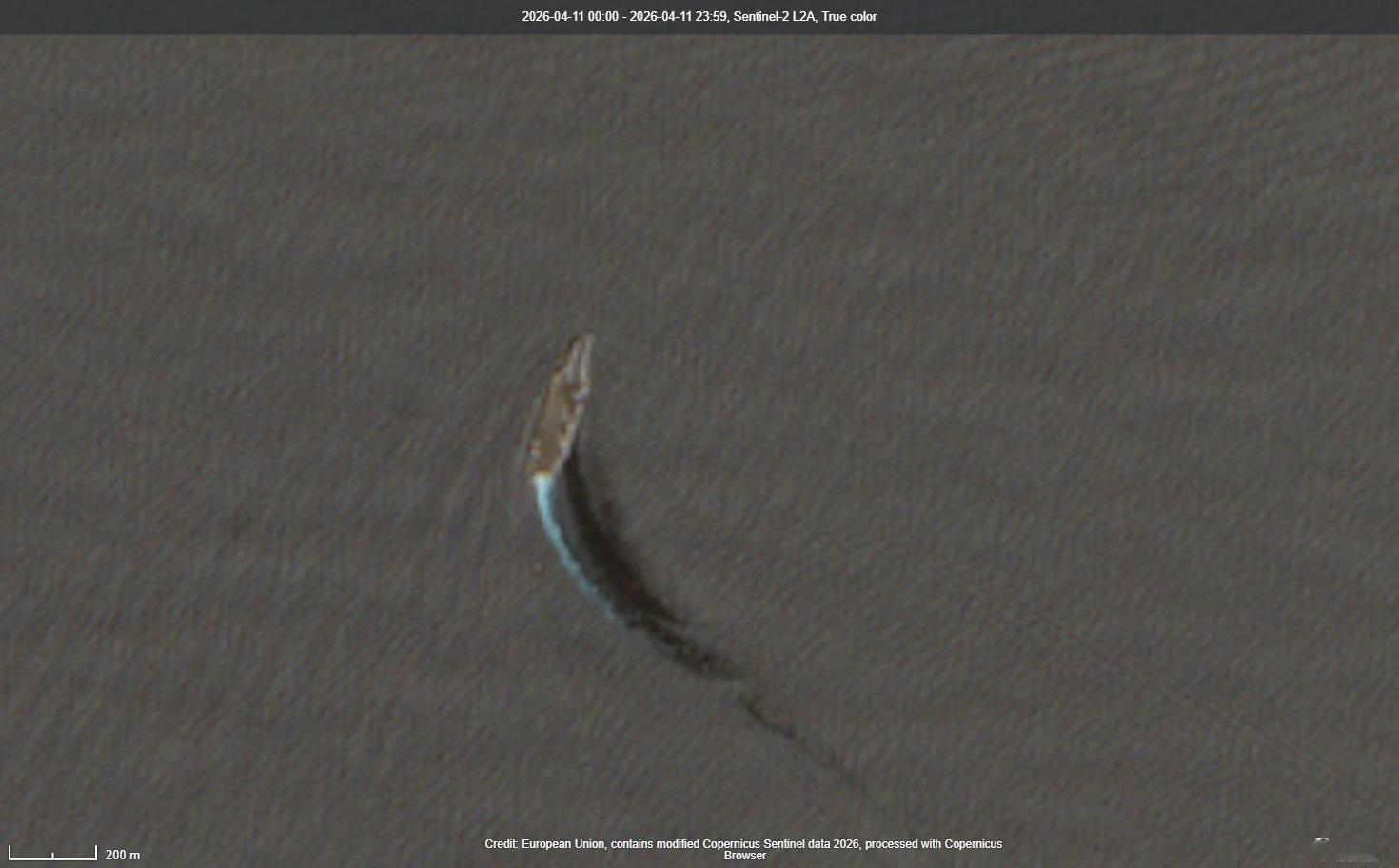 2026年4月11日，欧空局哨兵2号遥感卫星照片，美国海军“亚伯拉罕·林肯”号（