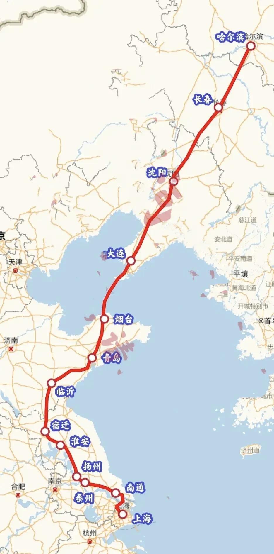 哈尔滨-上海高铁线路图