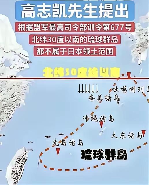 高志凯提出：根据盟军最高司令部训令第677号，北纬30度以南的琉球群岛都不属于日
