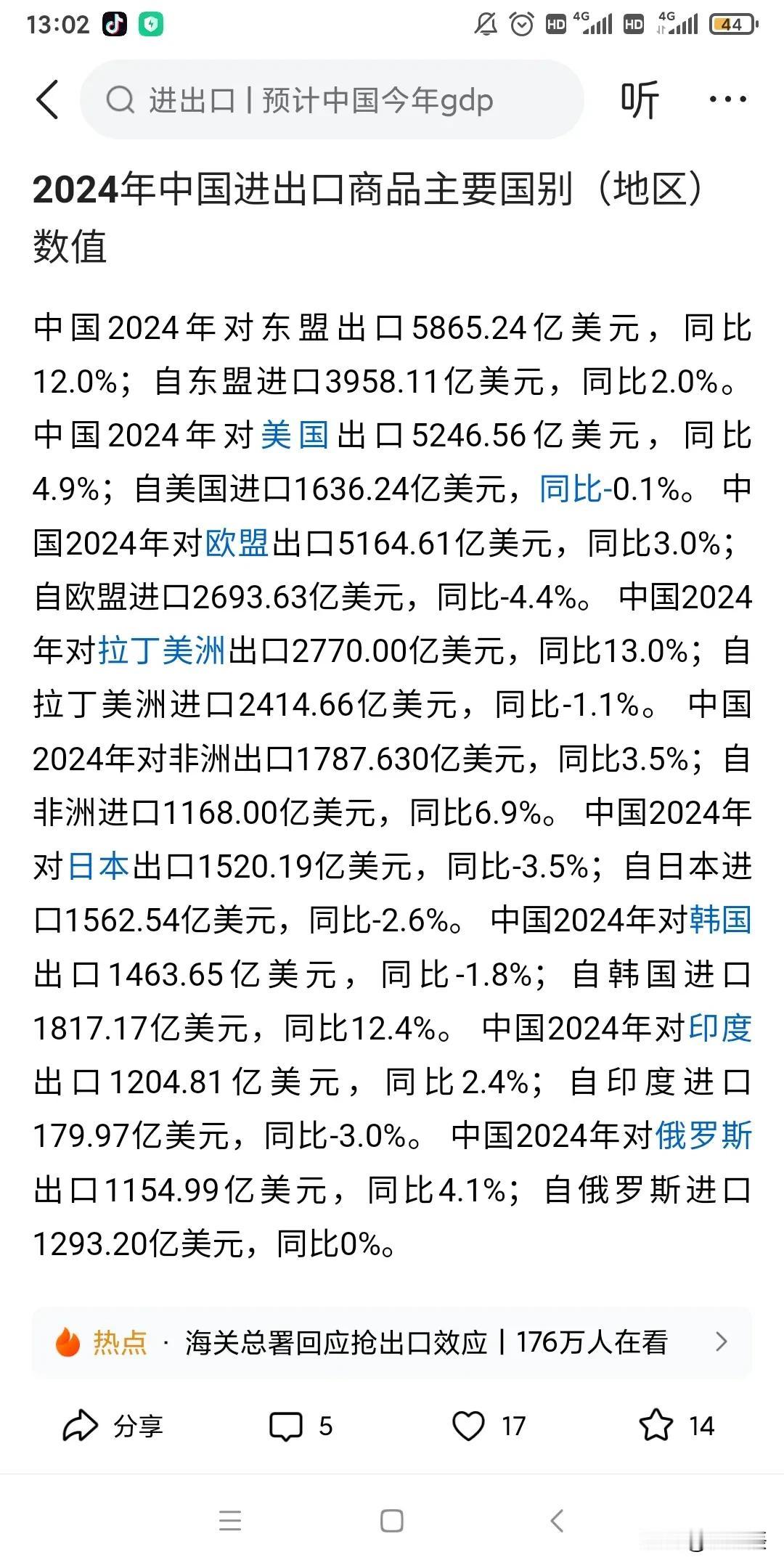 2024年我国对外贸易的九大贸易伙伴。一东盟、二美国、三欧盟、四拉丁美洲、五非洲