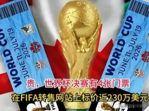 世界杯决赛票230万美元一张？这价格疯了吧！
 
最近看到个离谱事儿，FIFA官