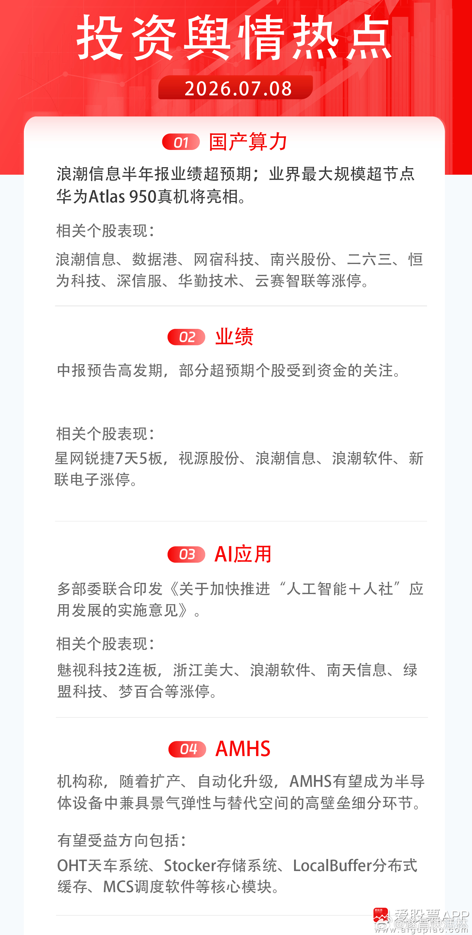 a股 【今日投资舆情热点】1）国产算力：浪潮信息半年报业绩超预期；业界最大规模超
