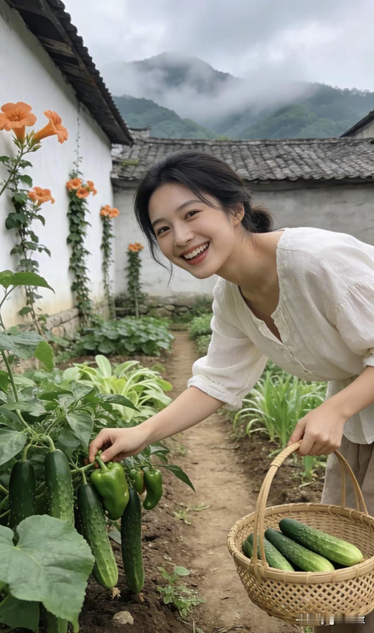 五一假期回老家，
采摘一篮嫩黄瓜。
能美容来能做菜，
清香可口人人夸。