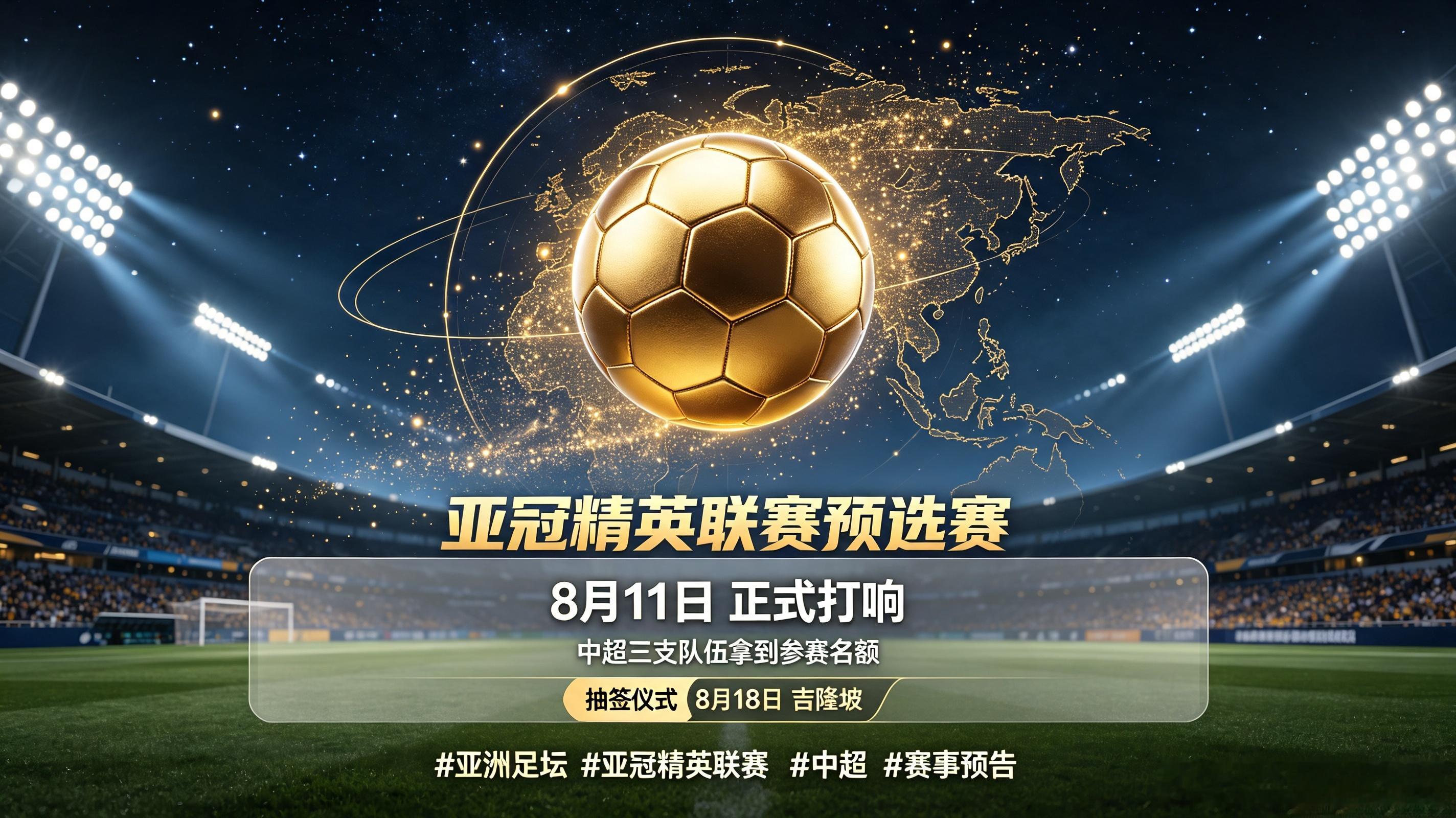 亚足联正式官宣，新赛季亚冠精英联赛预选赛8月11日打响，三支中超队伍获得参赛资格