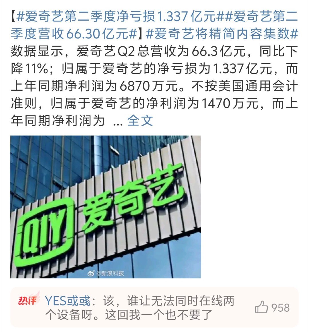 爱奇艺第二季度净亏损1.337亿元（1）开会员我可以接受，知识付费这都是正常的，