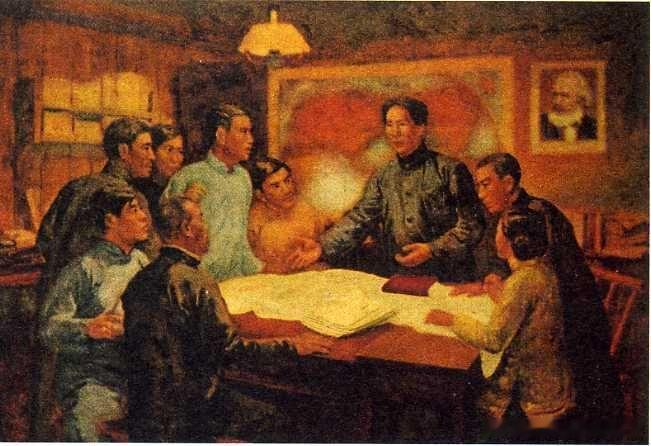 油画《1920年毛泽东在湖南组织马克思主义小组》，艾中信 作于1959年。 