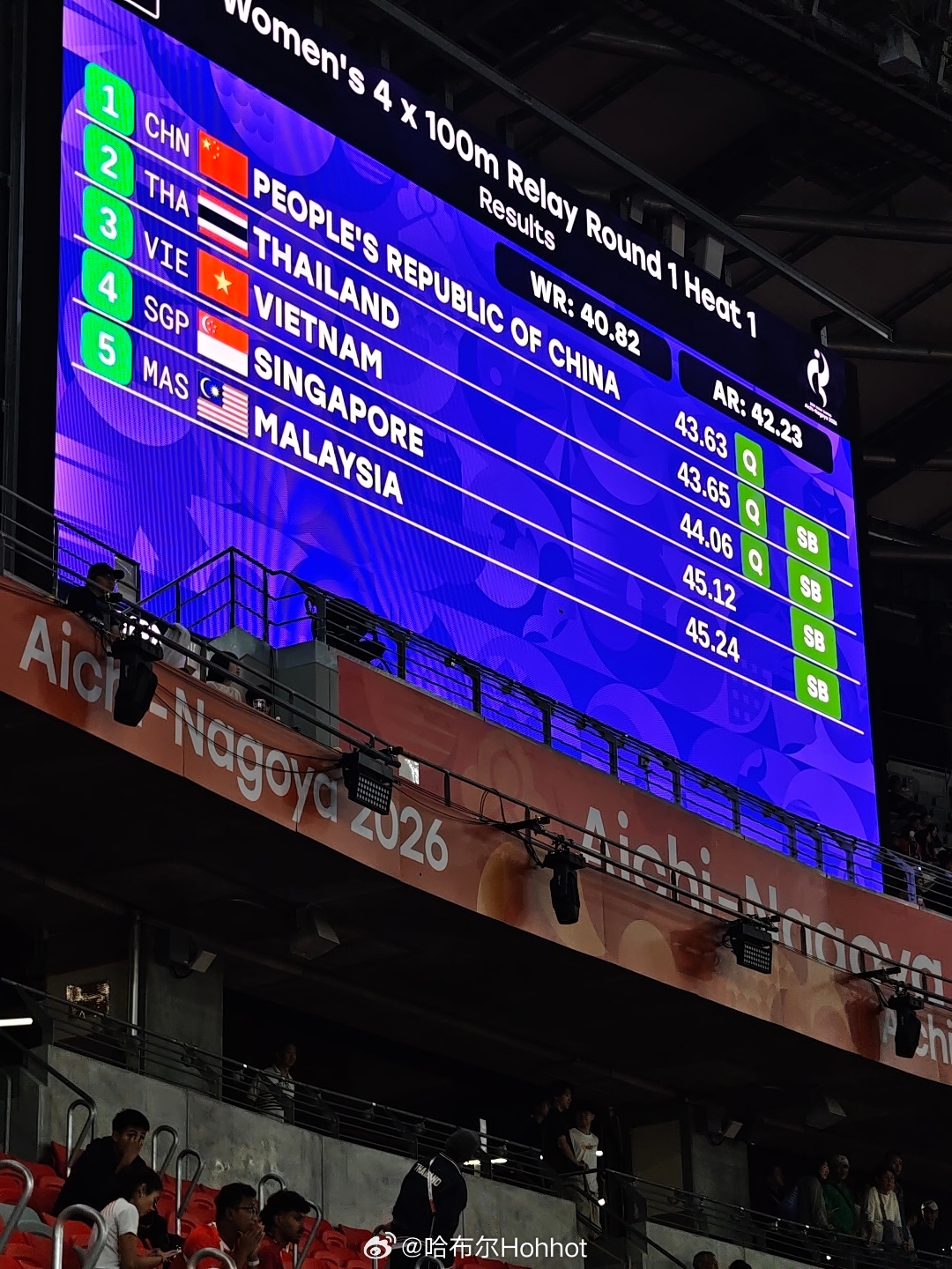 名古屋亚运会 女子4x100米接力预赛，🇨🇳中国队（梁小静、刘国怡、刘峡君、