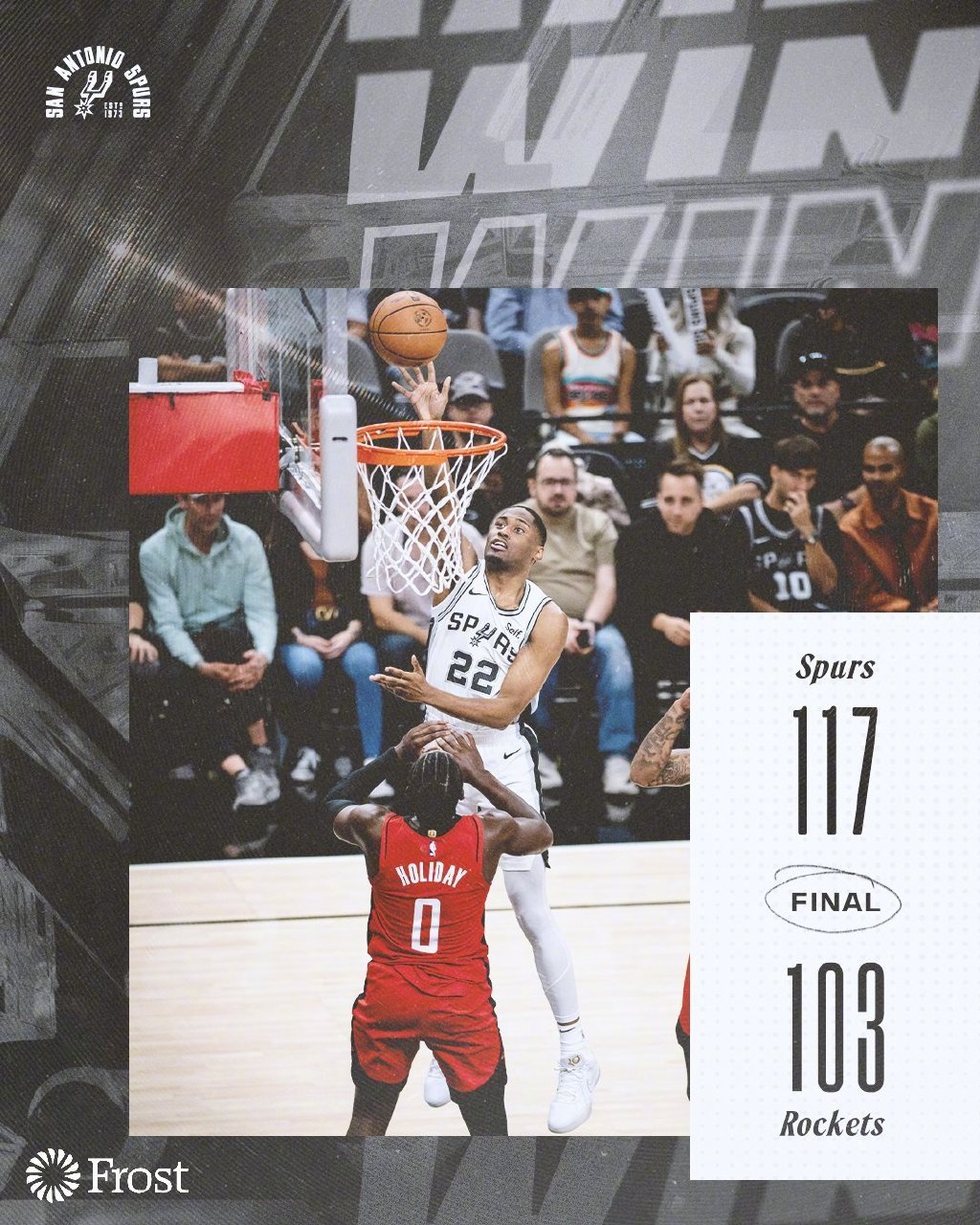 #火箭vs马刺##NBA季前赛# 全场比分：火箭103-117马刺马刺主场14分