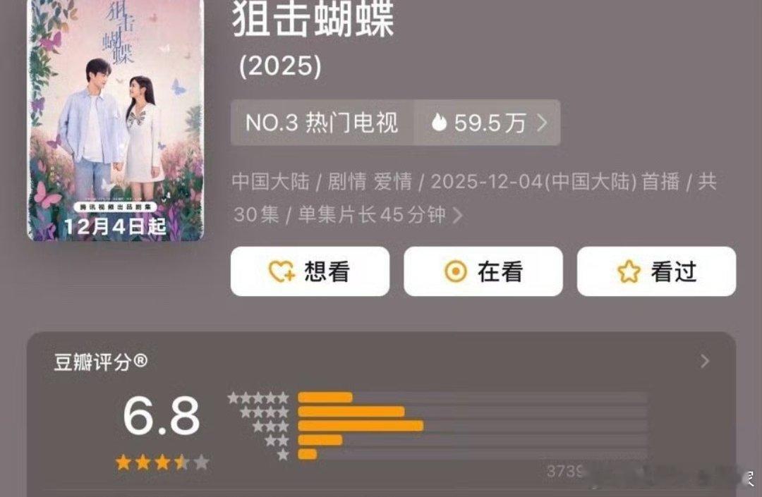 陈妍希、周柯宇 狙击蝴蝶 db开分6.8分，3.7w人打分，呜呜呜真的低了值得更