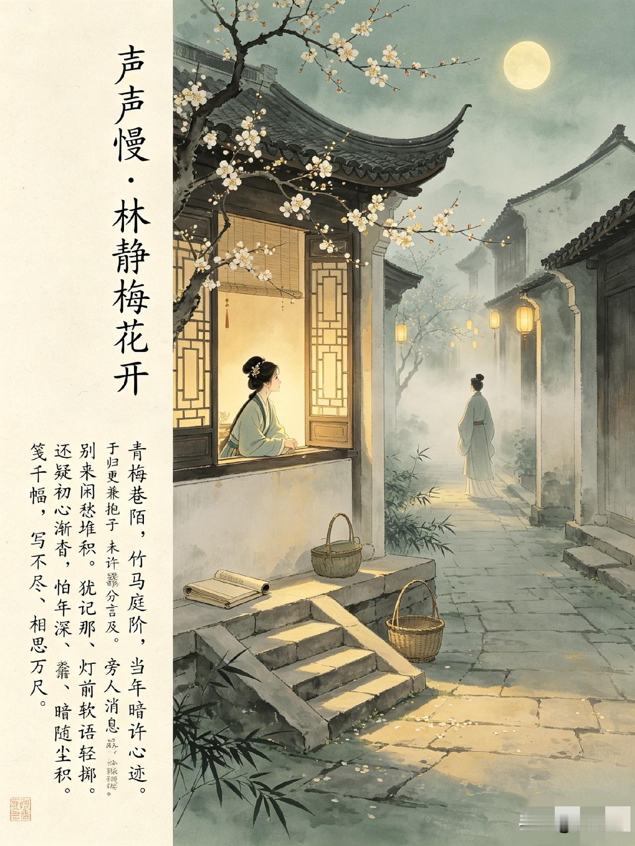 声声慢@林静梅花开 
 
青梅巷陌，竹马庭阶，当年暗许心迹。
各自深藏情愫，未轻