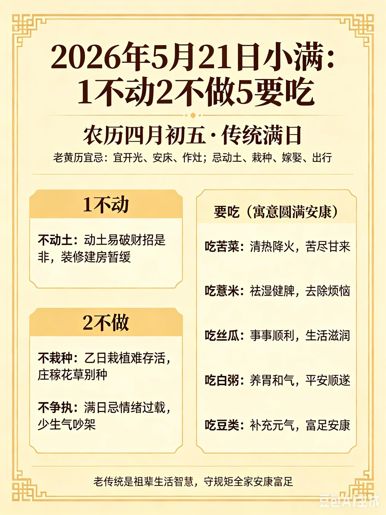 2026年5月21日小满！1不动2不做5要吃，老传统别丢
 
2026年5月21