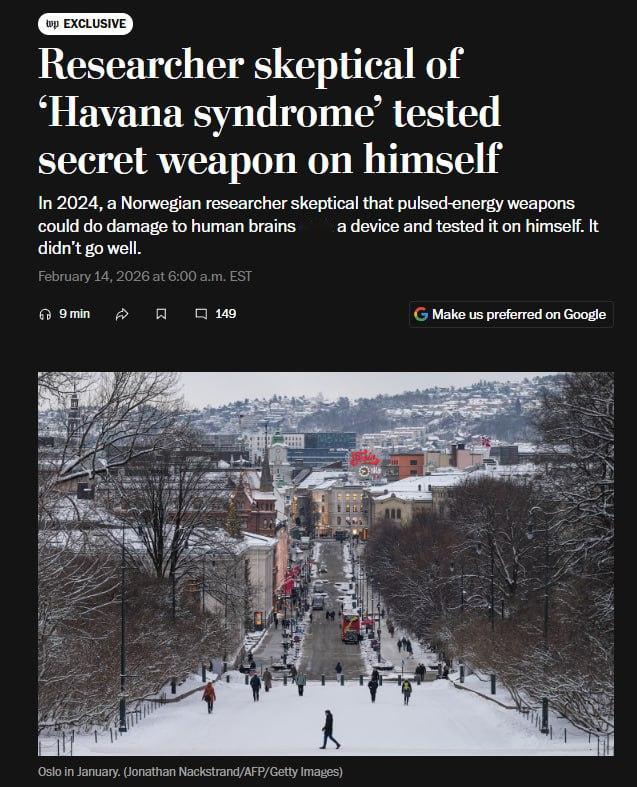 据《华盛顿邮报》报道，美国官员调查了挪威一项此前未公开的实验。在该实验中，一名政