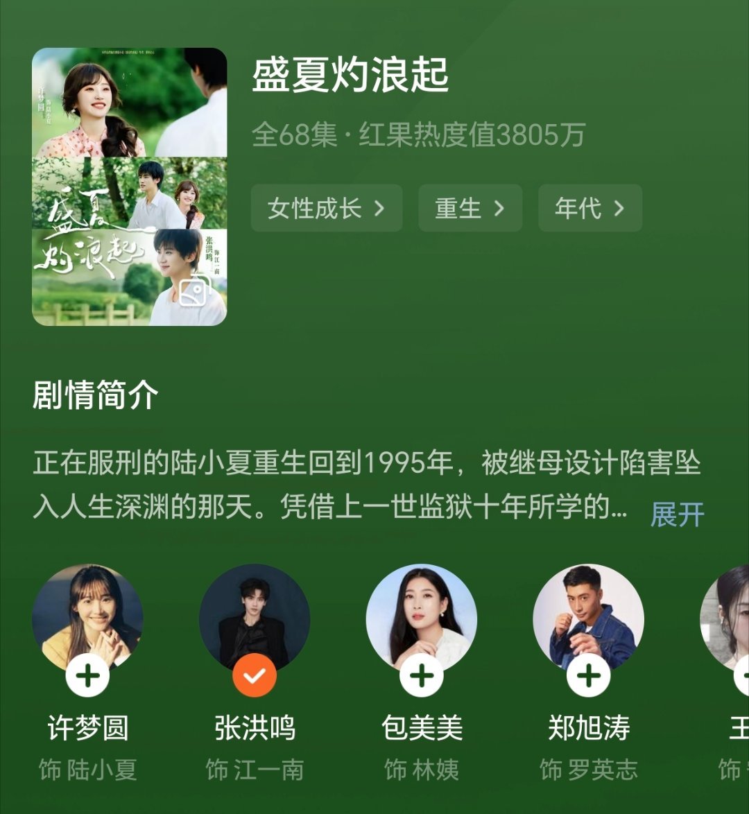 在红果也能找到小众精品，许梦圆和张洪鸣的《盛夏灼浪起》真的很好看，不要被红果评分