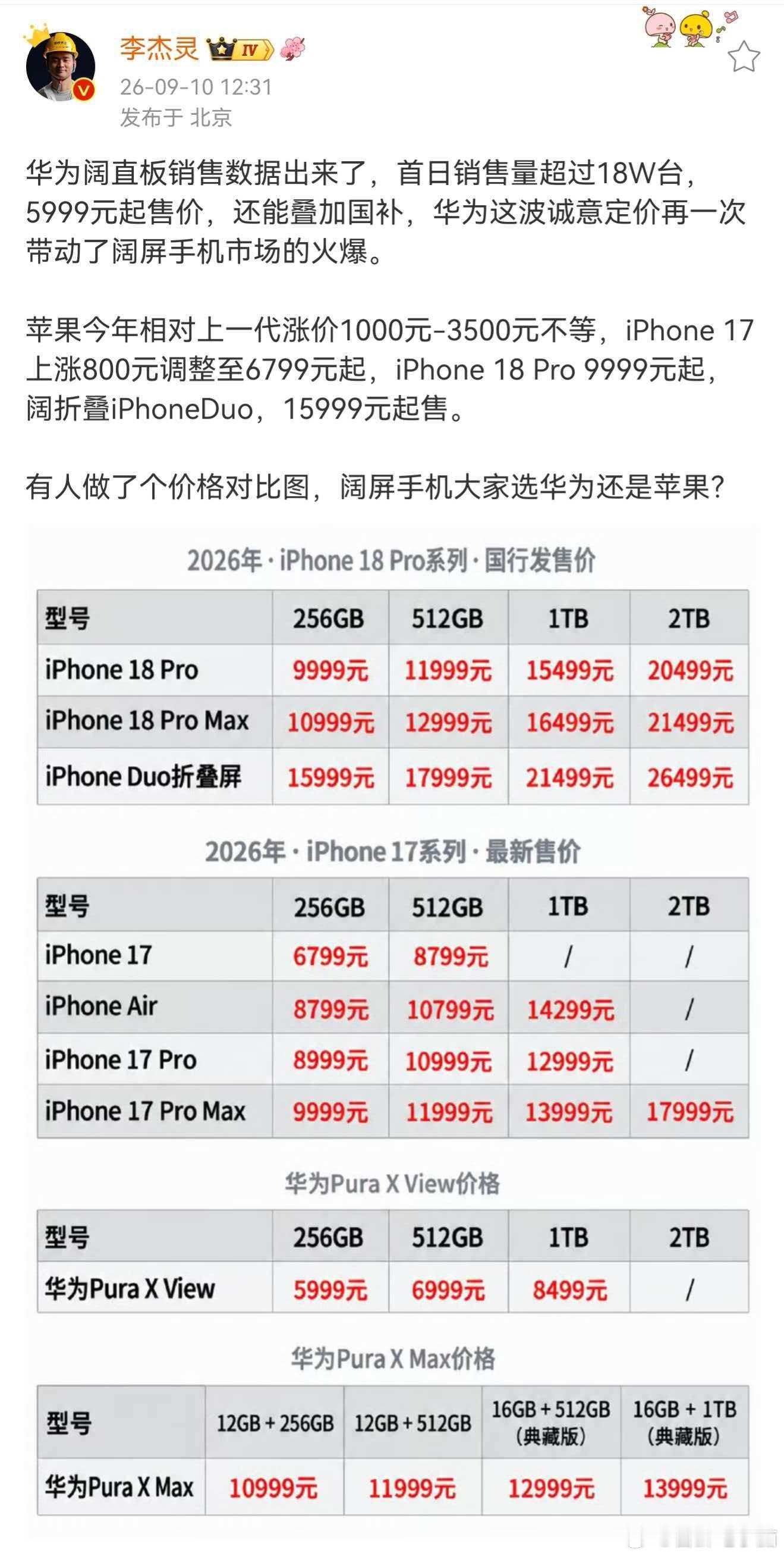 李杰灵谈iPhone涨价阔屏手机怎么选看完苹果新品价格我直接愣住，iPhone1