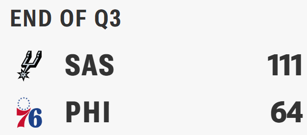 76人那边VJ摔到下背伤退，然后...76人vs马刺NBA