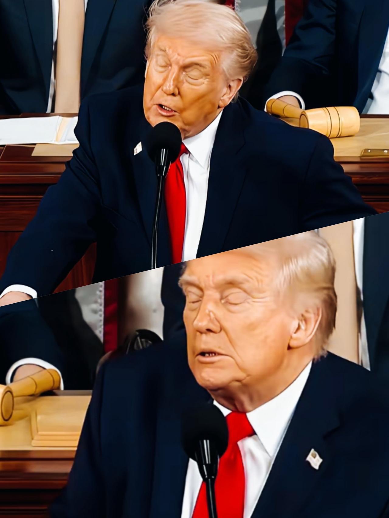 特朗普这是沉浸在自我演讲中呢？还是犯迷糊了呢？
特朗普的讲话姿势看起来是不是很陶