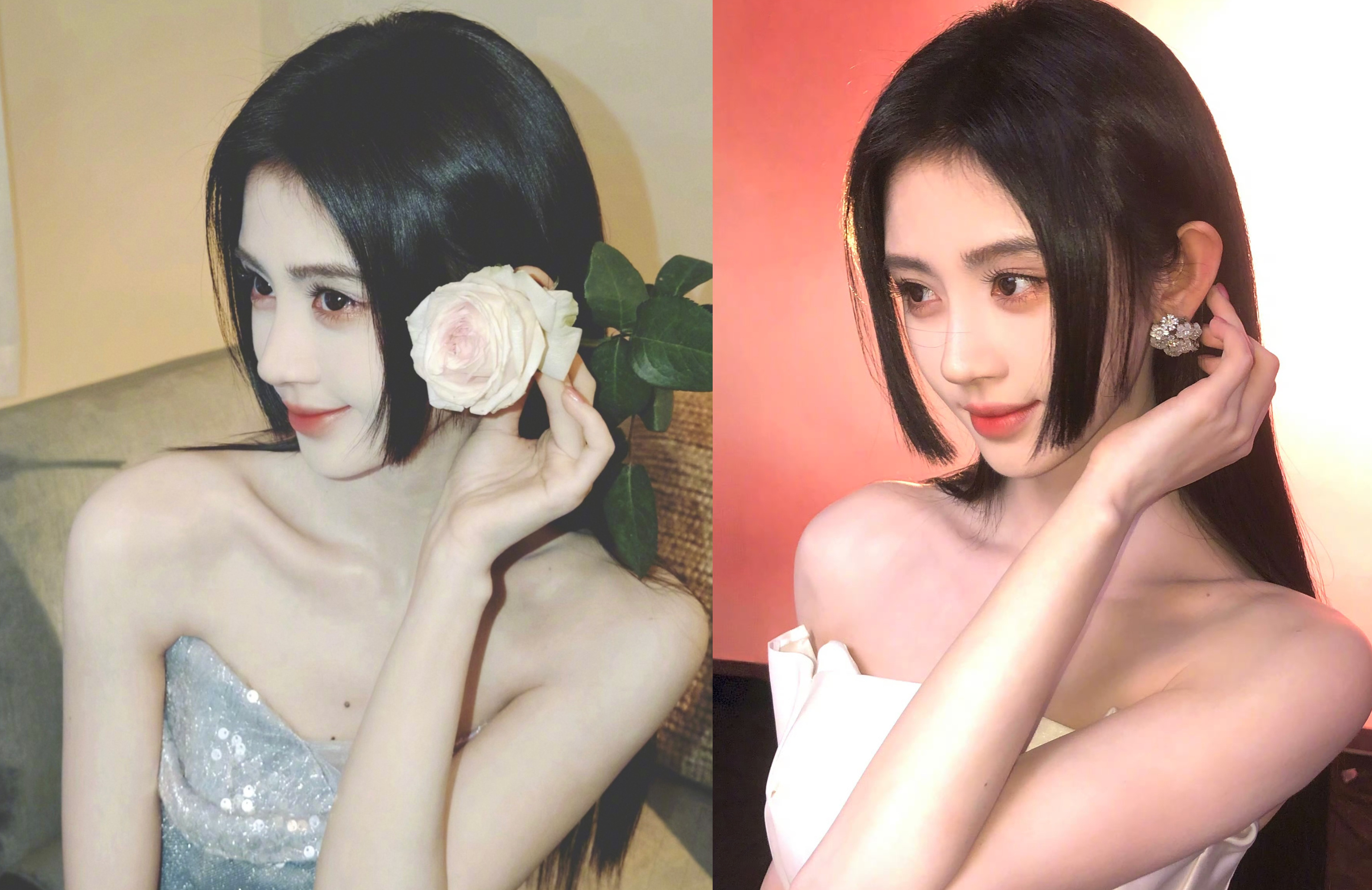 鞠婧祎 公主切加抹胸裙，从头帅到脚趾尖 