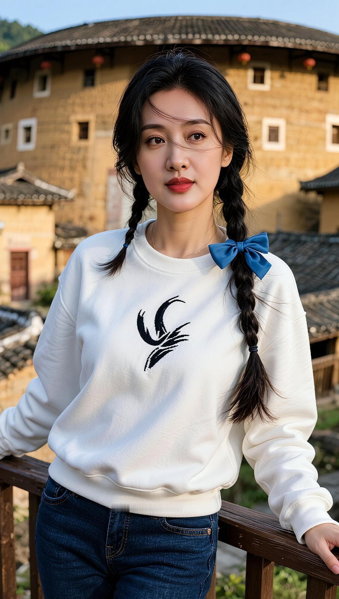 AI双辫田园照 抖音ai创作 甜系女孩  甜美女 甜美女孩穿搭