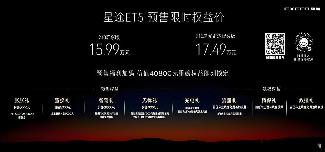 11月13日，星途全新中型SUV——星途ET5正式开启预售，采用全新的设计风格，