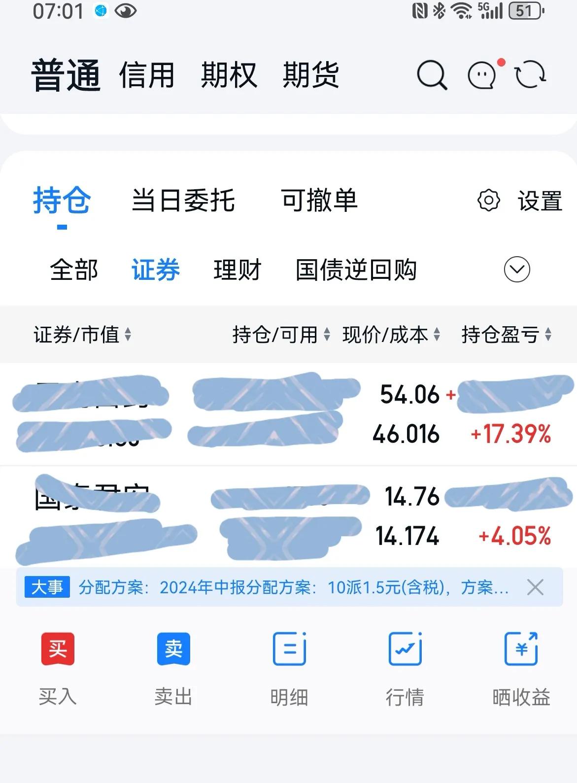 老手说股：（1）
今天是周末，窗外阳光明媚。
我盘点了几个账户的操作，只有这个账