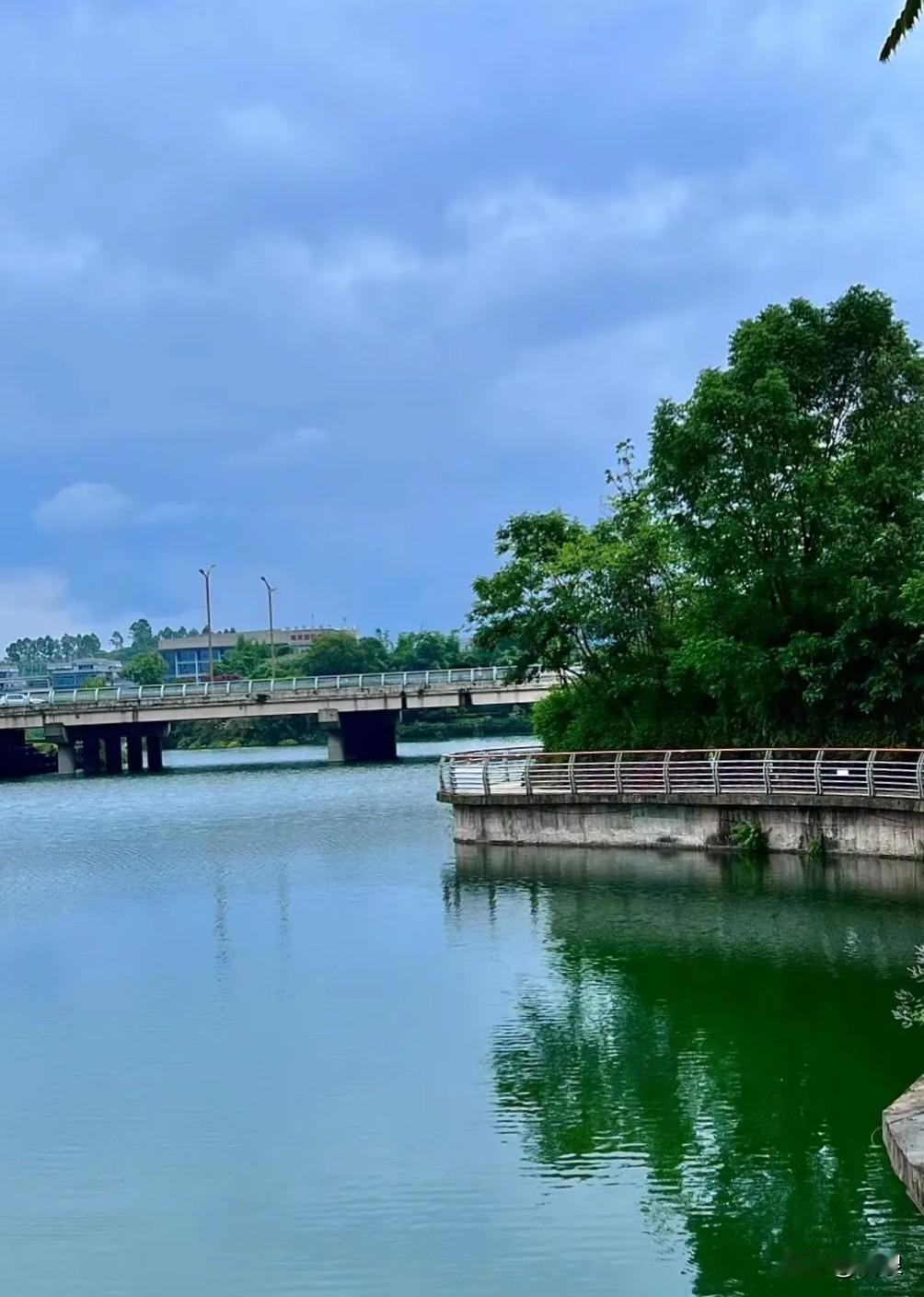 自贡沿滩新城的龙湖，如今波光粼粼，碧水涟涟，湖畔树木婆娑，鸟儿嬉戏，傍晚湖风微微