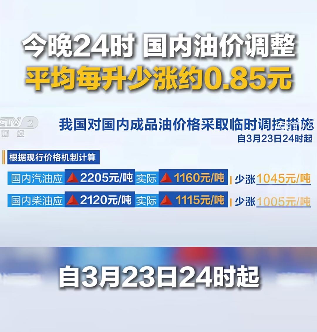 我国油价首次进行抑制提价！平均每升少涨约0.85元！

按照现在的国际油价，以及