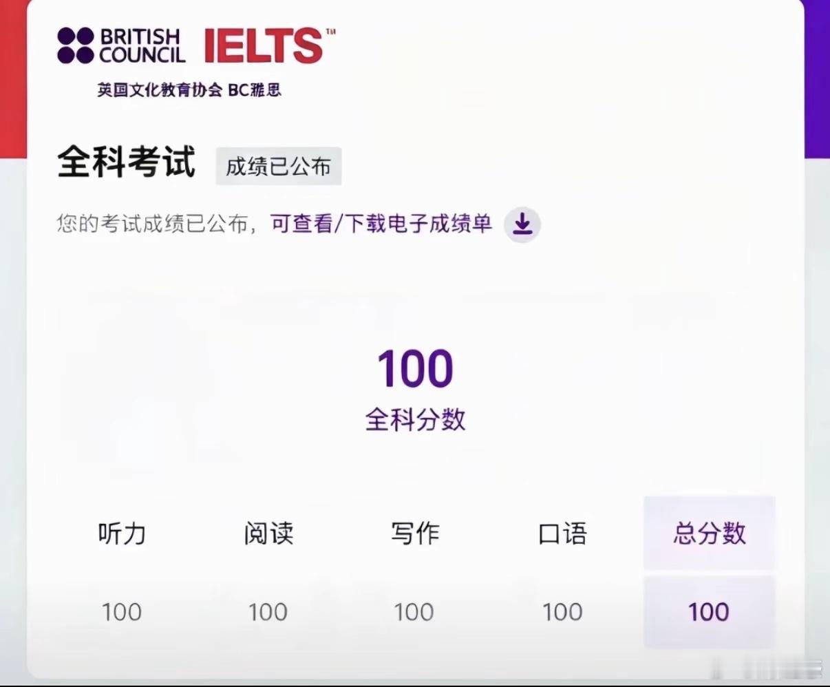 恭喜涩涩呀，雅思全科100！[打call] ​​​