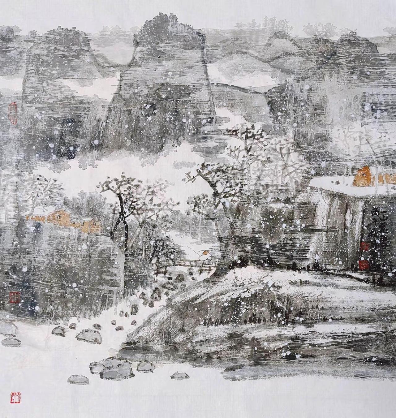 徐州胡云海写意雪景山水画。雪景中的山水画 迷人的雪景山水画 国画里的雪之美 雪景