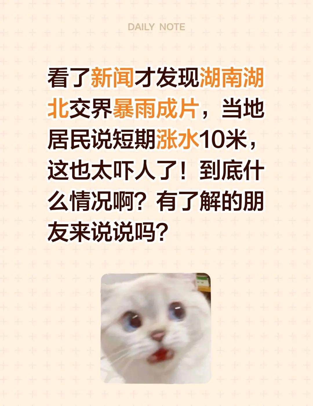 看了新闻才发现湖南湖北交界暴雨成片，当地居民说短期涨水10米，这也太吓人了！到底