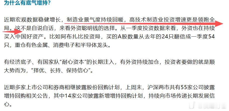 制造业和高技术投资，好像之前官媒提得不多啊，但肯定也是真正有业绩的龙头 