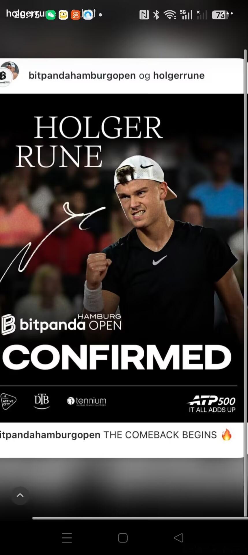 因为跟腱受伤而缺席比赛的鲁内要复出？鲁内尝试在5月份，法网前的的汉堡比赛复出参赛