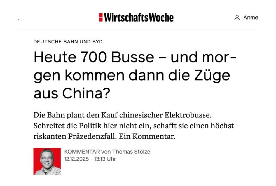 德国铁路公司采购中国制造的电动巴士，这事儿在德国引发波动一点不奇怪。就说比亚迪，